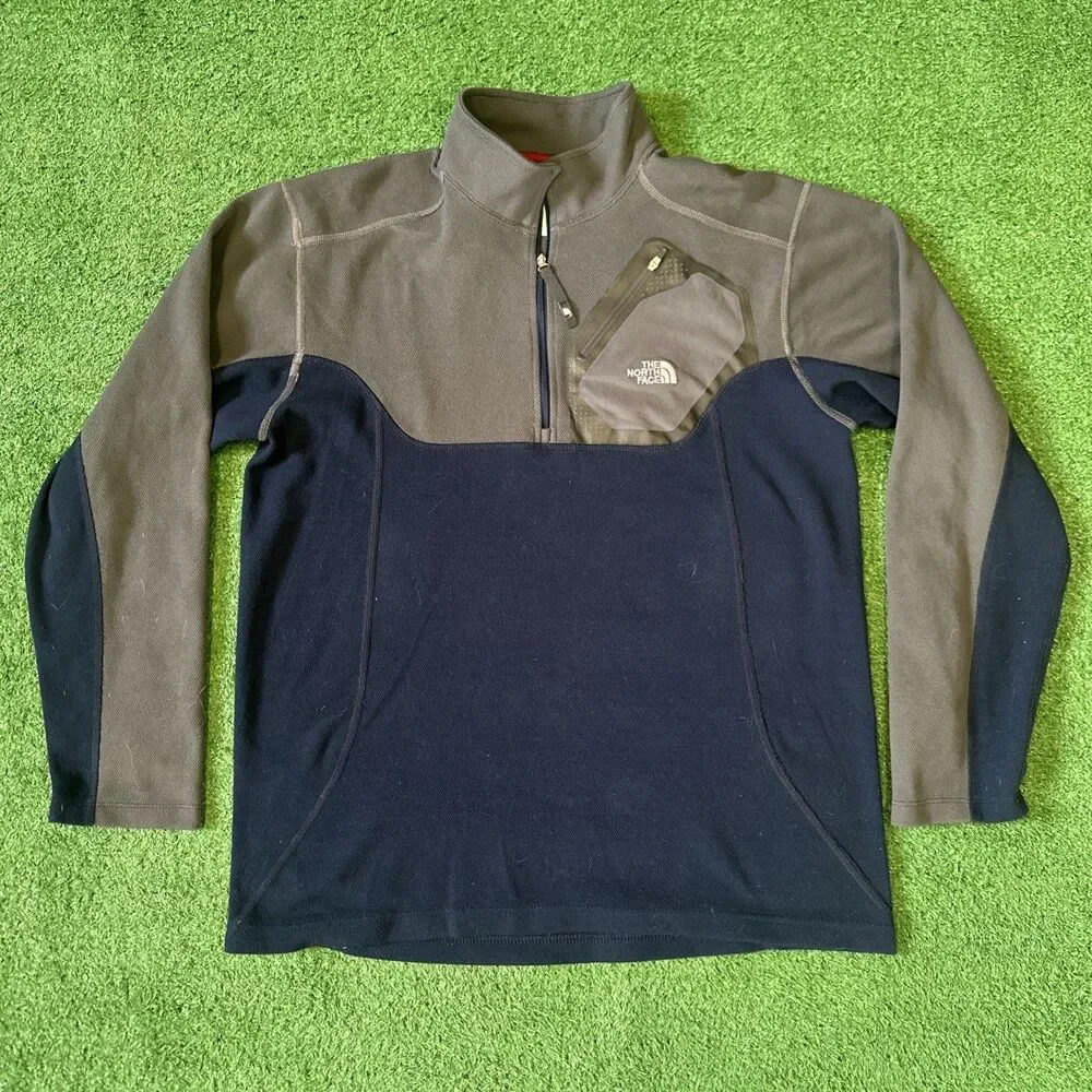 The North Face 1/4 Zip Pullover Men’s Medium Blue Gray Fleece Zipped Pocket